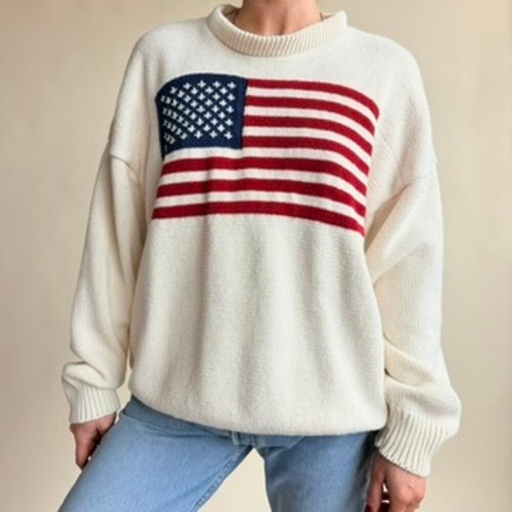American Creations Flag Sweater - White, 100% Cotton, Made in USA, Size Medium - Picture 4 of 8